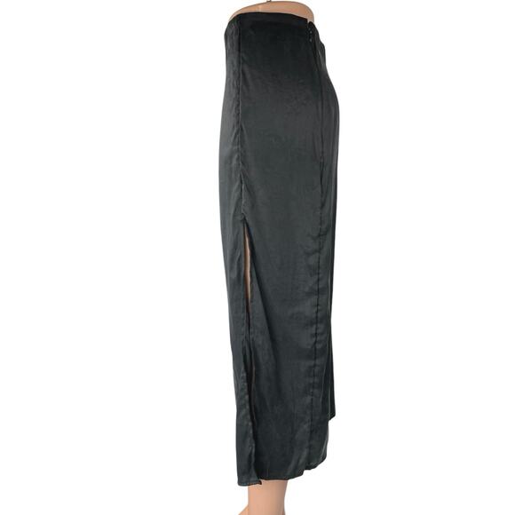 H&M Black Side Slit High Waisted Lightweight Casual Straight Midi Skirt Size L - Picture 2 of 5